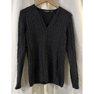 Lauren Ralph Lauren Sweater Women's Gray Cable V-Neck Pullover Size Medium‎